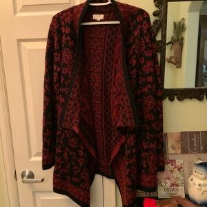 Lucky Brand Black and Red Open Front Cardigan